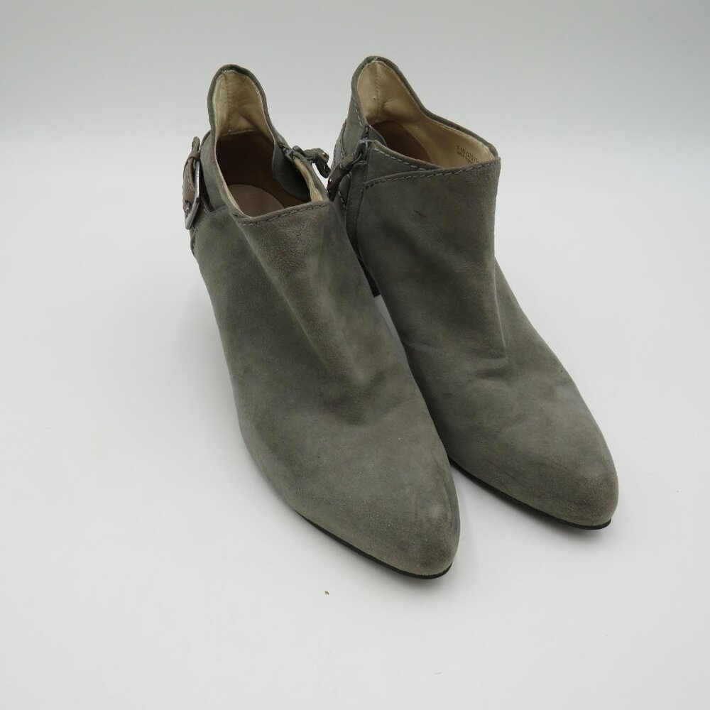 Cole Haan Womens Ankle Boots Size 9 Gray Suede Buckle Zip Kitten Heel